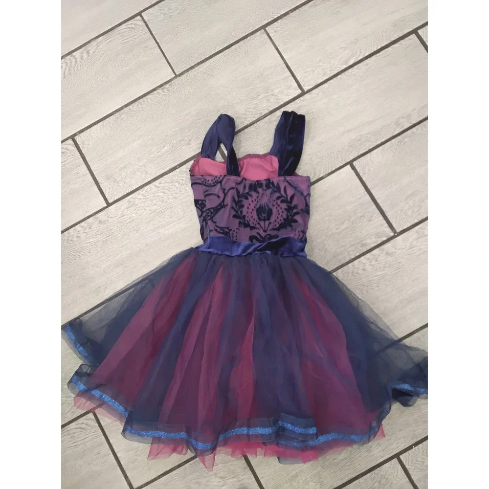 Weissman Kids IC‎ Purple Blue Velvet Flocked Tutu Dance Costume Leotard Dress